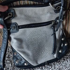 Studded Skull Design Shoulder Bag - Black and Gray